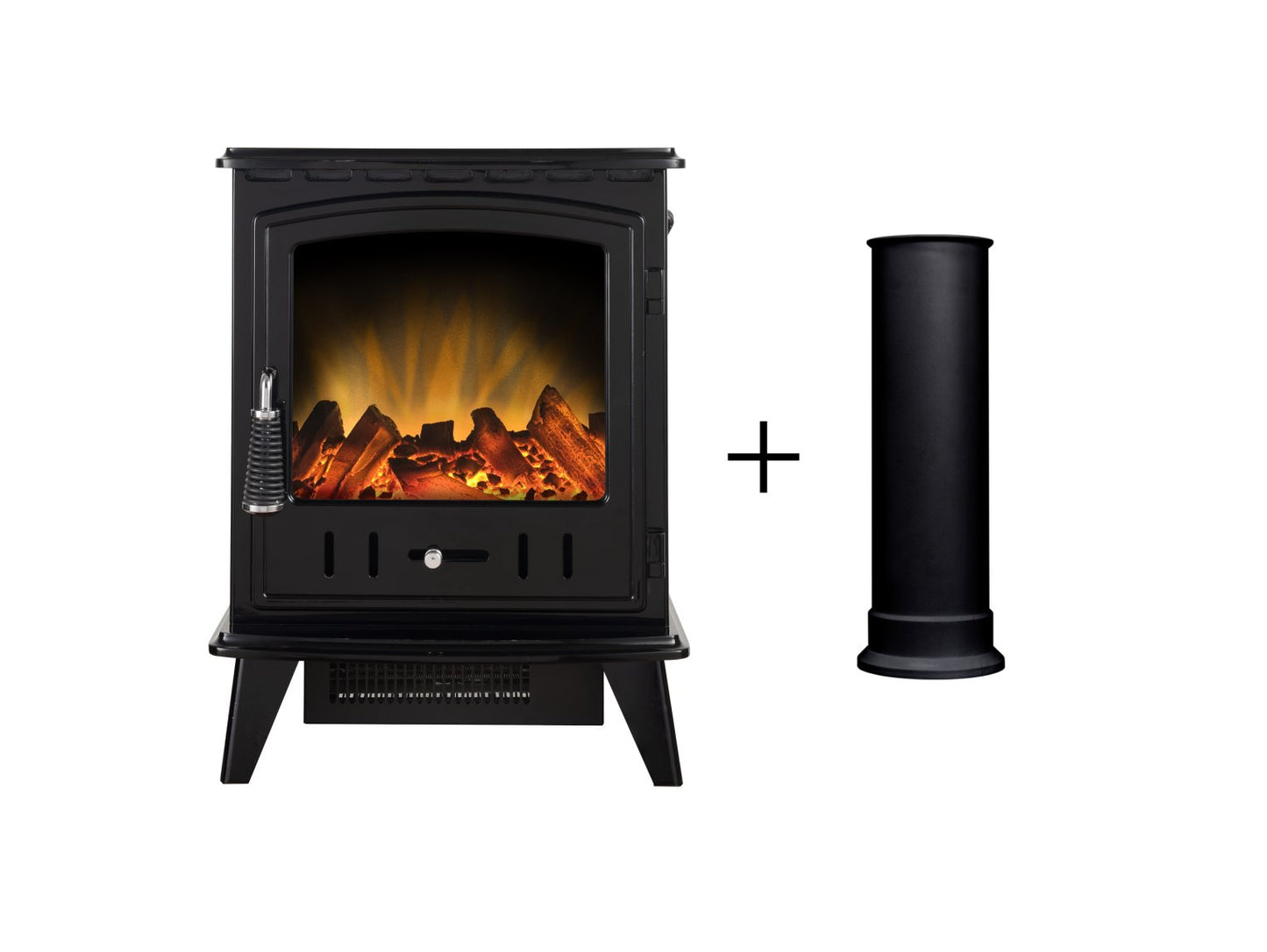 Adam Aviemore Electric Stove in Black Enamel with Straight Stove Pipe