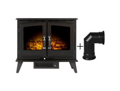 Adam Woodhouse Electric Stove in Black with Angled Stove Pipe