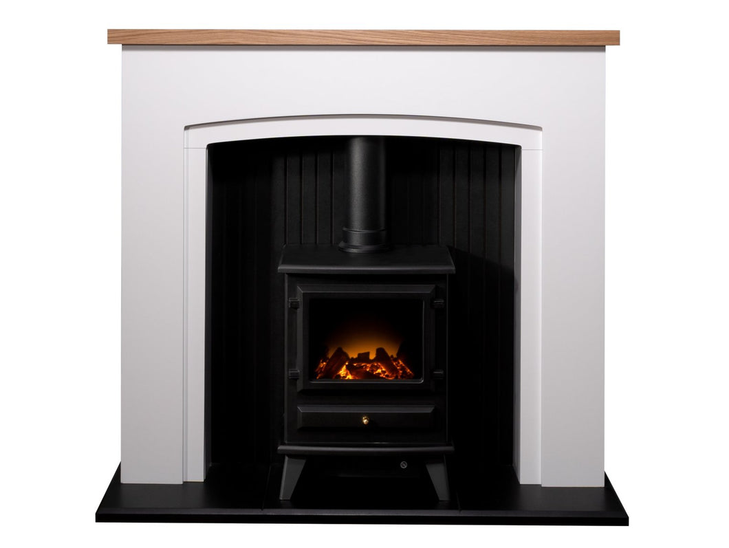 Adam Siena Stove Suite in Pure White with Hudson Electric Stove in Black, 48 Inch