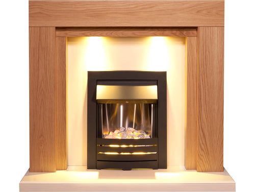 Adam Beaumont Fireplace Suite in Oak & Cream with Helios Electric Fire in Black, 48 Inch