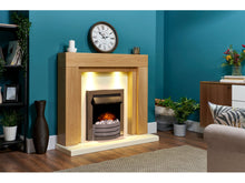 Load image into Gallery viewer, Adam Beaumont Fireplace Suite Oak &amp; Cream + Comet Electric Fire Obsidian Black Chrome, 48&quot;
