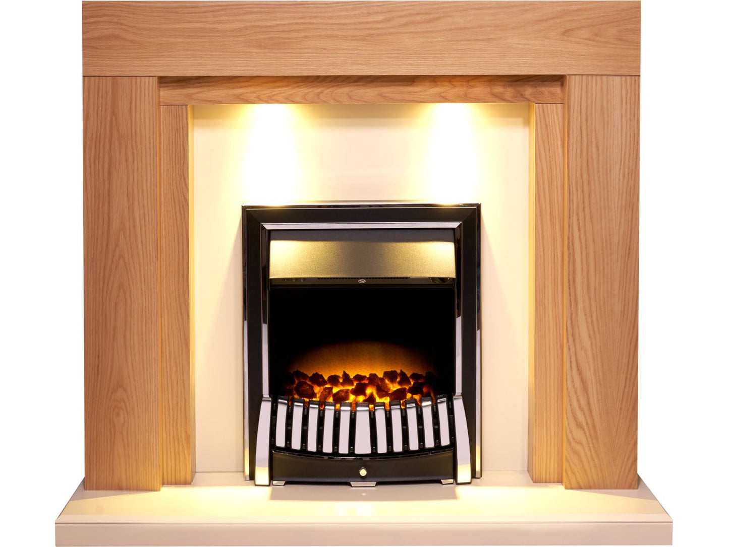 Adam Beaumont Fireplace Suite in Oak & Cream with Elan Electric Fire in Chrome, 48 Inch