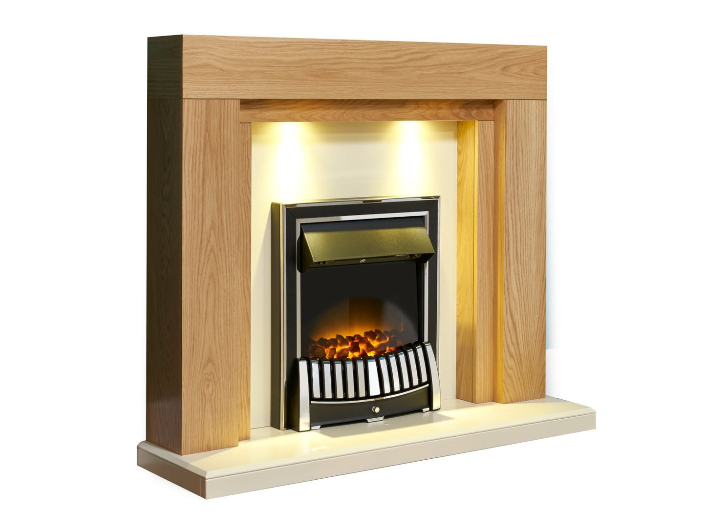 Adam Beaumont Fireplace Suite Oak & Cream + Elan Electric Fire Chrome, 48"
