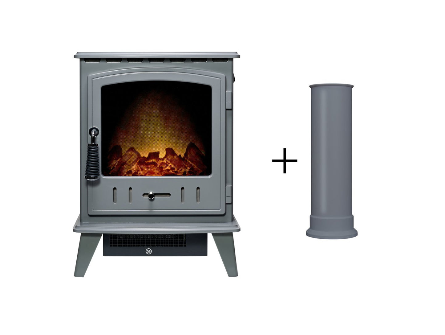 Adam Aviemore Electric Stove in Grey Enamel with Straight Stove Pipe