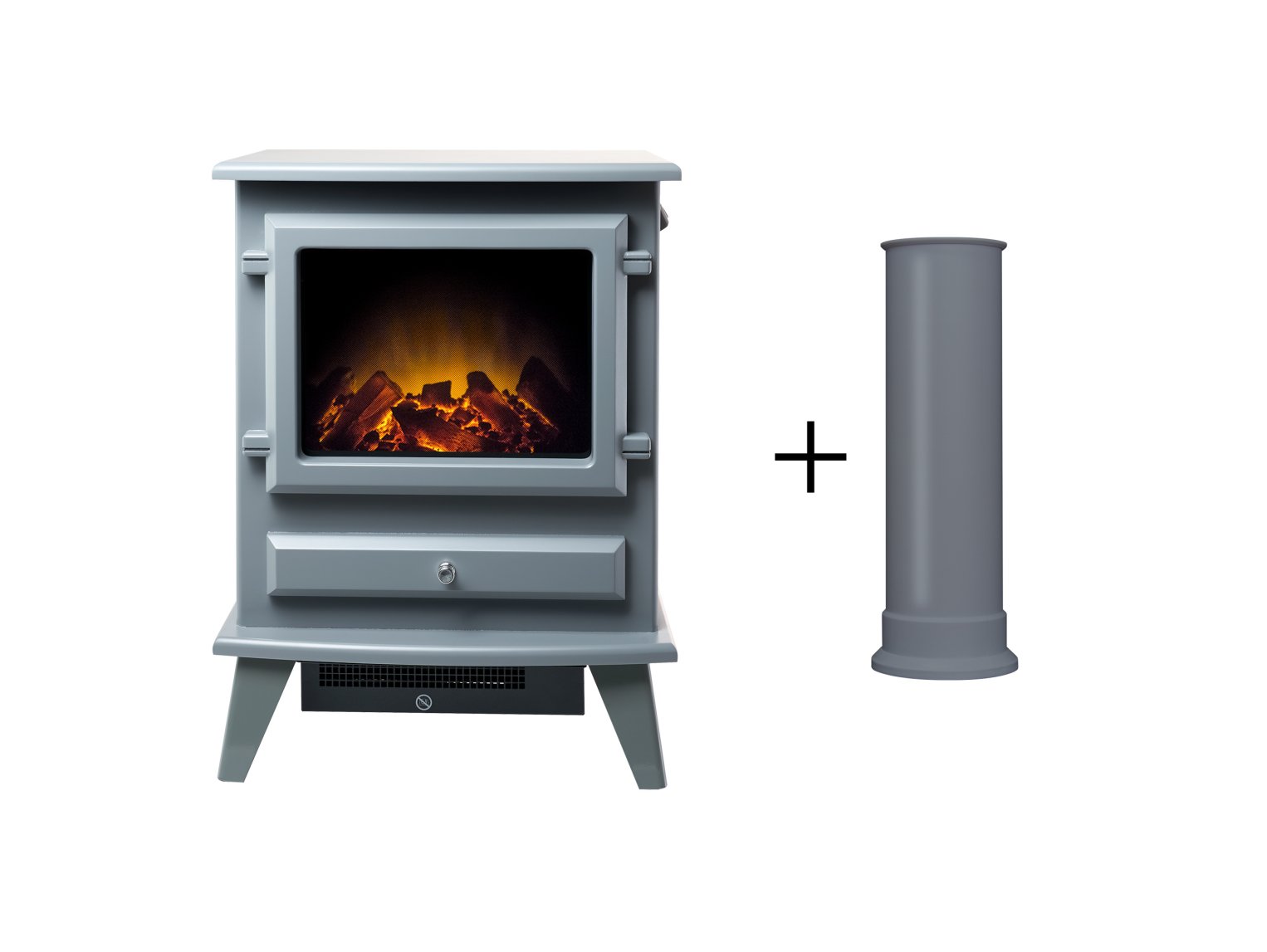 Adam Hudson Electric Stove in Grey with Straight Stove Pipe