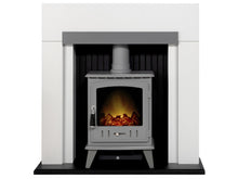 Load image into Gallery viewer, Adam Salzburg in Pure White &amp; Grey with Aviemore Electric Stove in Grey Enamel, 39 Inch
