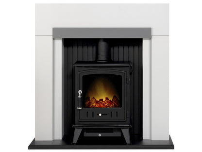 Adam Salzburg in Pure White & Grey with Aviemore Electric Stove in Black, 39 Inch