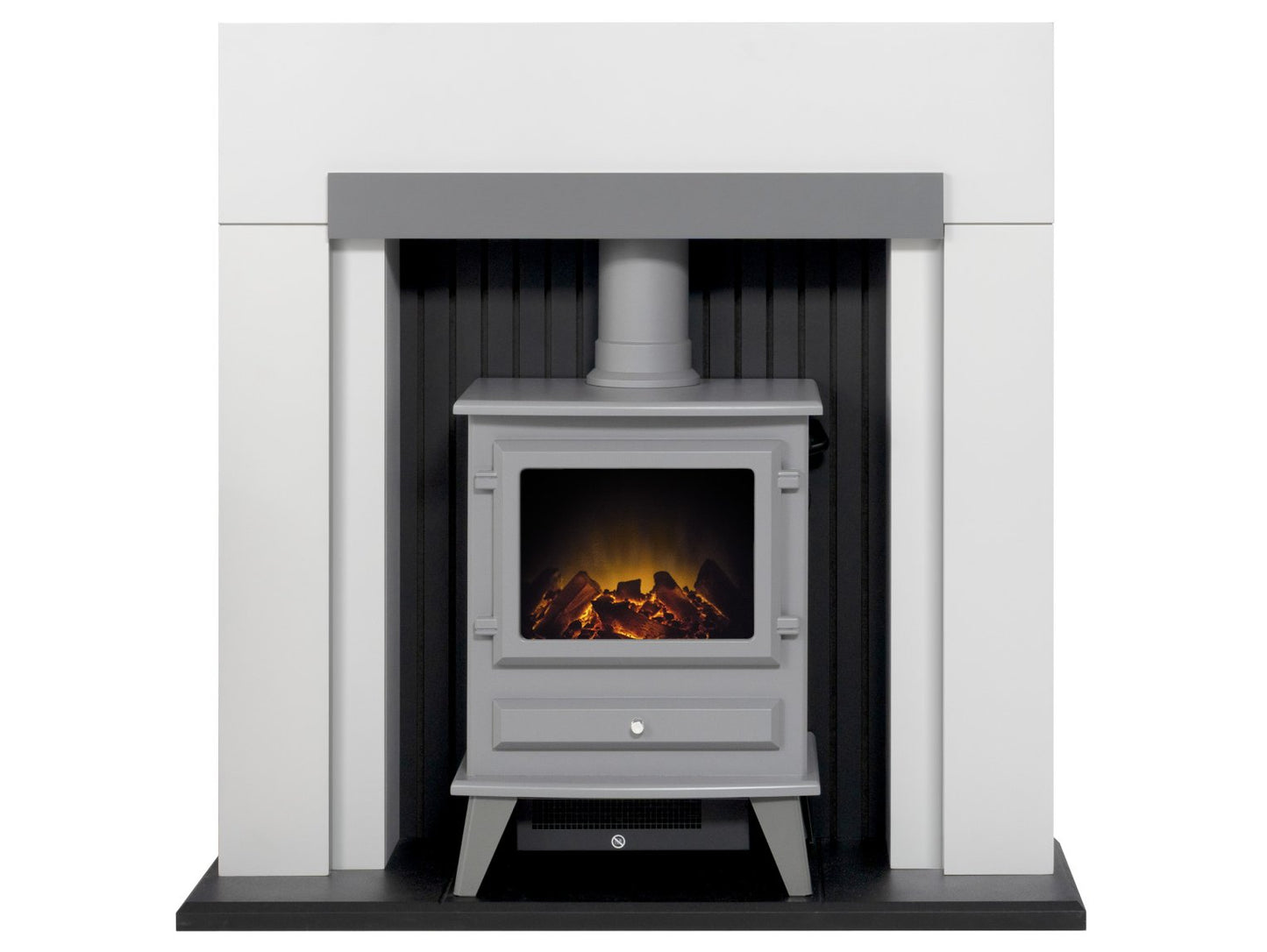 Adam Salzburg in Pure White & Grey with Hudson Electric Stove in Grey, 39 Inch