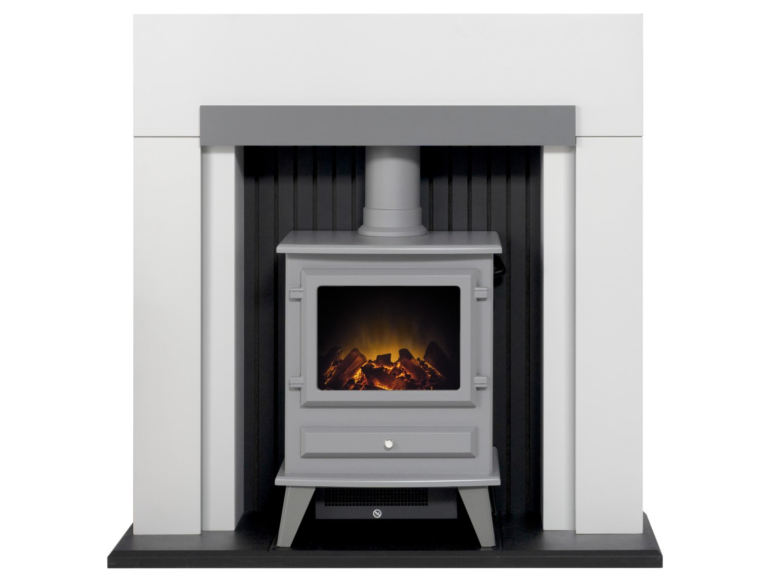 Adam Salzburg in Pure White & Grey with Hudson Electric Stove in Grey, 39 Inch