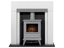 Load image into Gallery viewer, Adam Salzburg in Pure White &amp; Grey with Hudson Electric Stove in Grey, 39 Inch
