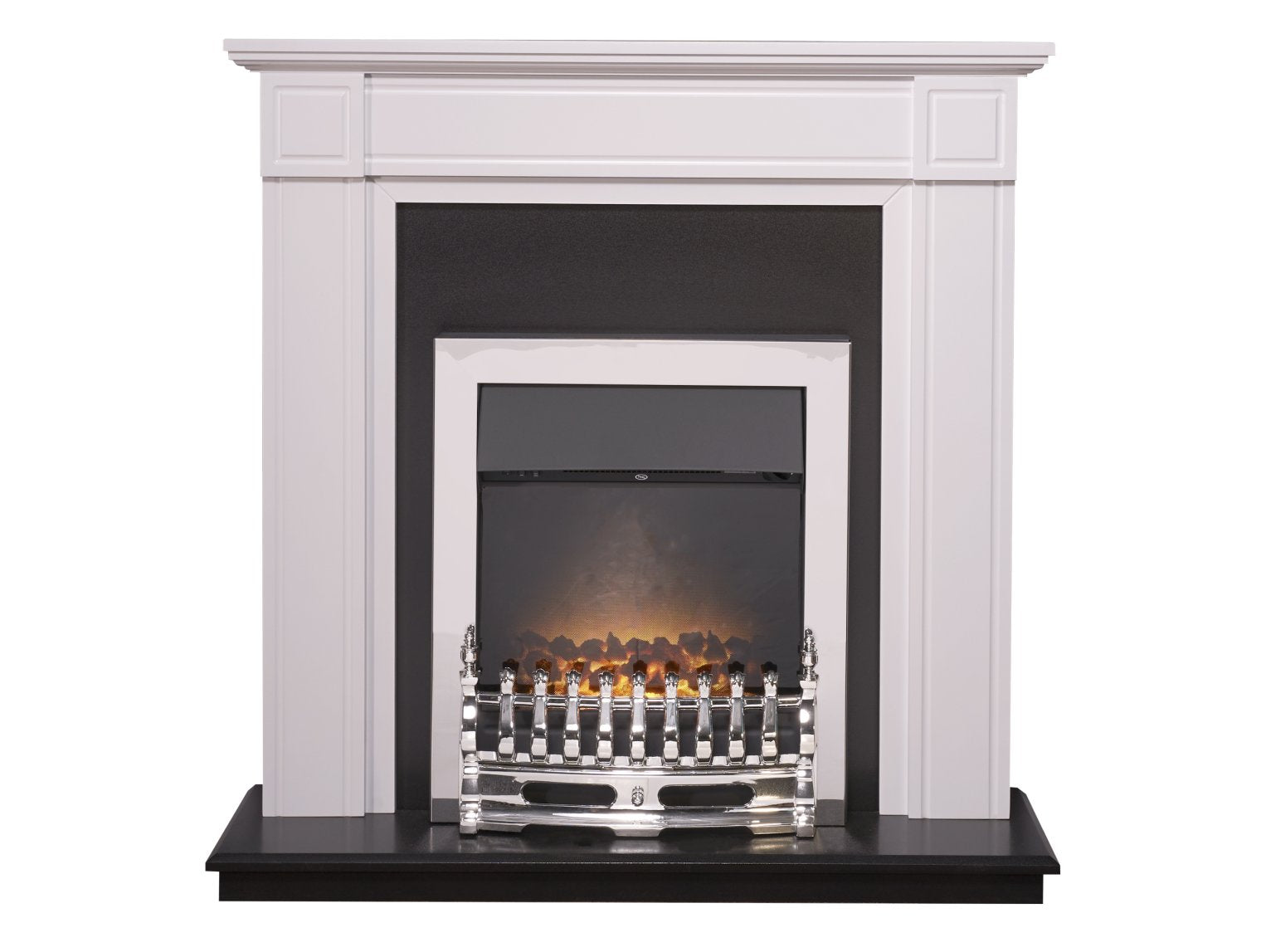 Adam Georgian Fireplace in Pure White/Black with Blenheim Electric Fire in Chrome, 39 Inch