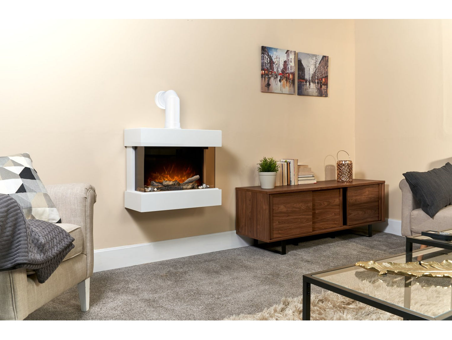 Adam Vega Lyra White Electric Wall Mounted Fireplace Suite