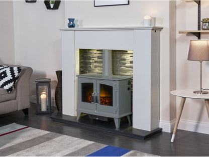Adam Woodhouse Electric Stove Grey + Straight Stove Pipe