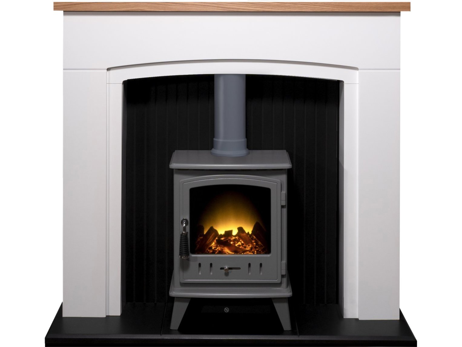 Adam Siena Stove Suite in Pure White with Aviemore Electric Stove in Grey Enamel, 48 Inch