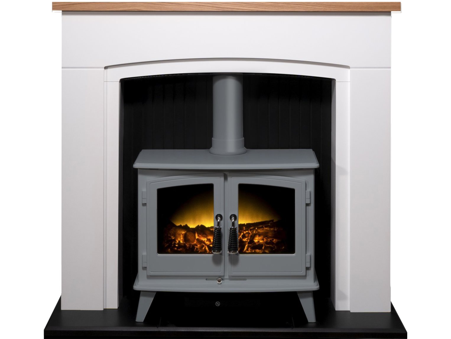 Adam Siena Stove Suite in Pure White with Woodhouse Electric Stove in Grey, 48 Inch