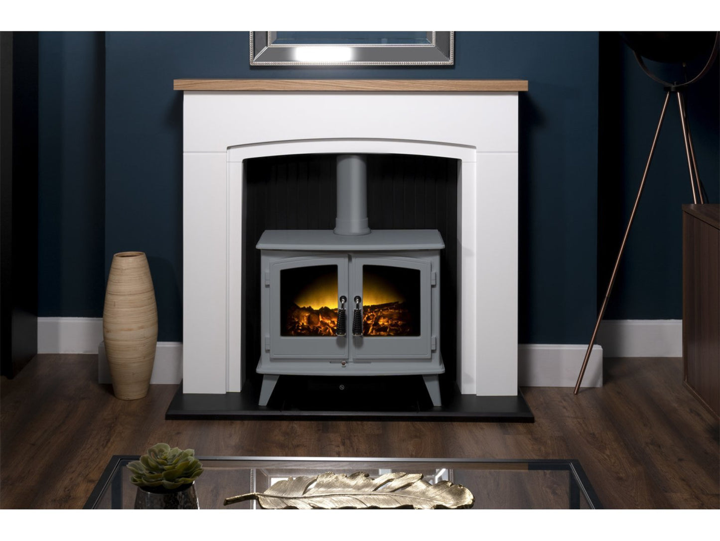 Adam Siena Stove Suite Pure White + Woodhouse Electric Stove Grey, 48"