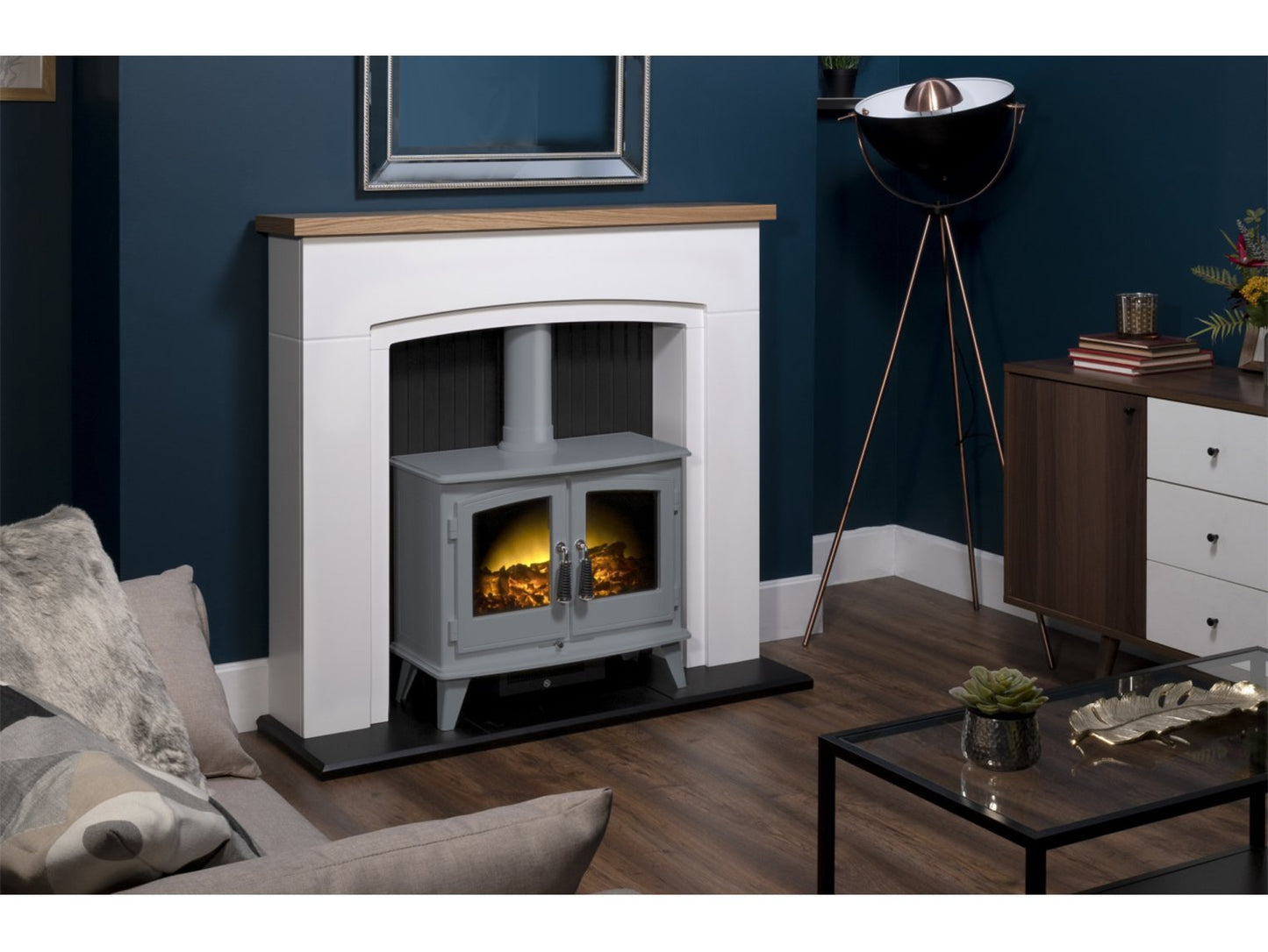 Adam Siena Stove Suite Pure White + Woodhouse Electric Stove Grey, 48"