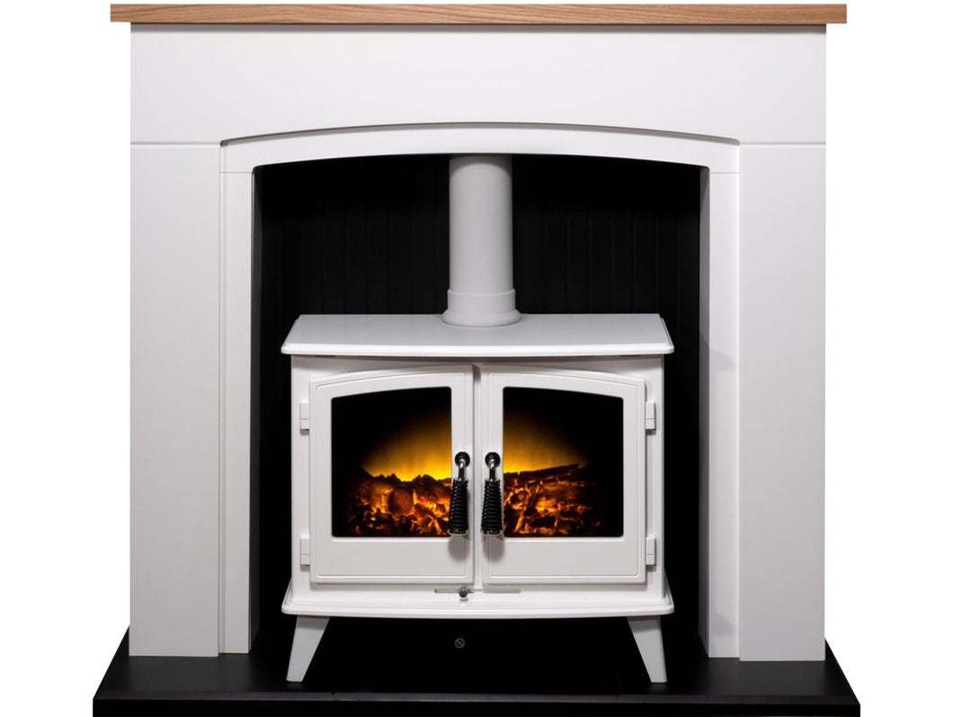 Adam Siena Stove Suite in Pure White with Woodhouse Electric Stove in White, 48 Inch