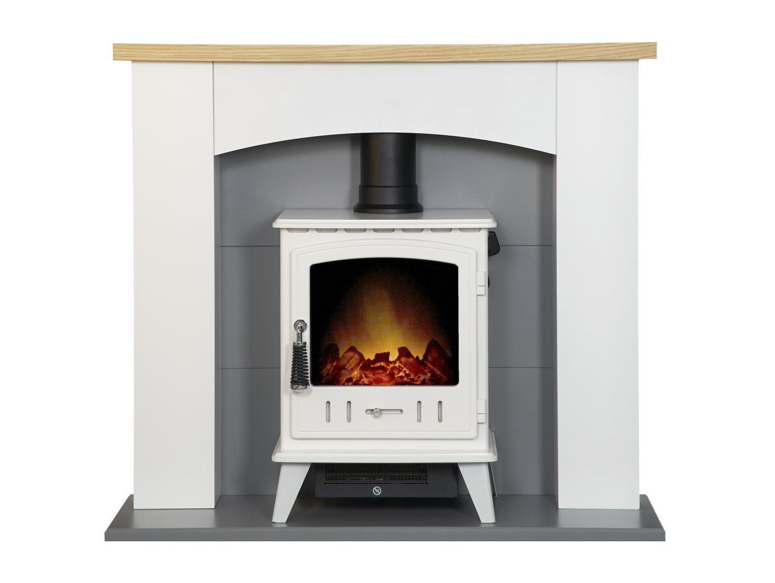 Adam Huxley in Pure White & Grey with Aviemore Electric Stove in White Enamel, 39 Inch