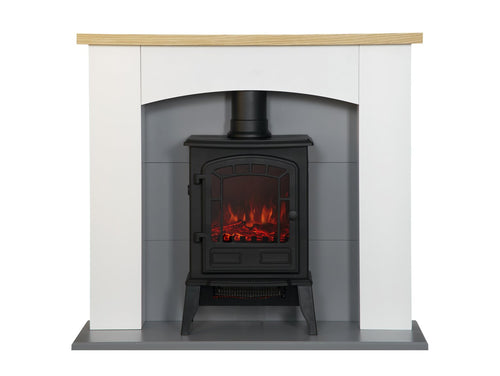 Adam Huxley in Pure White & Grey with Ripon Electric Stove in Black, 39 Inch