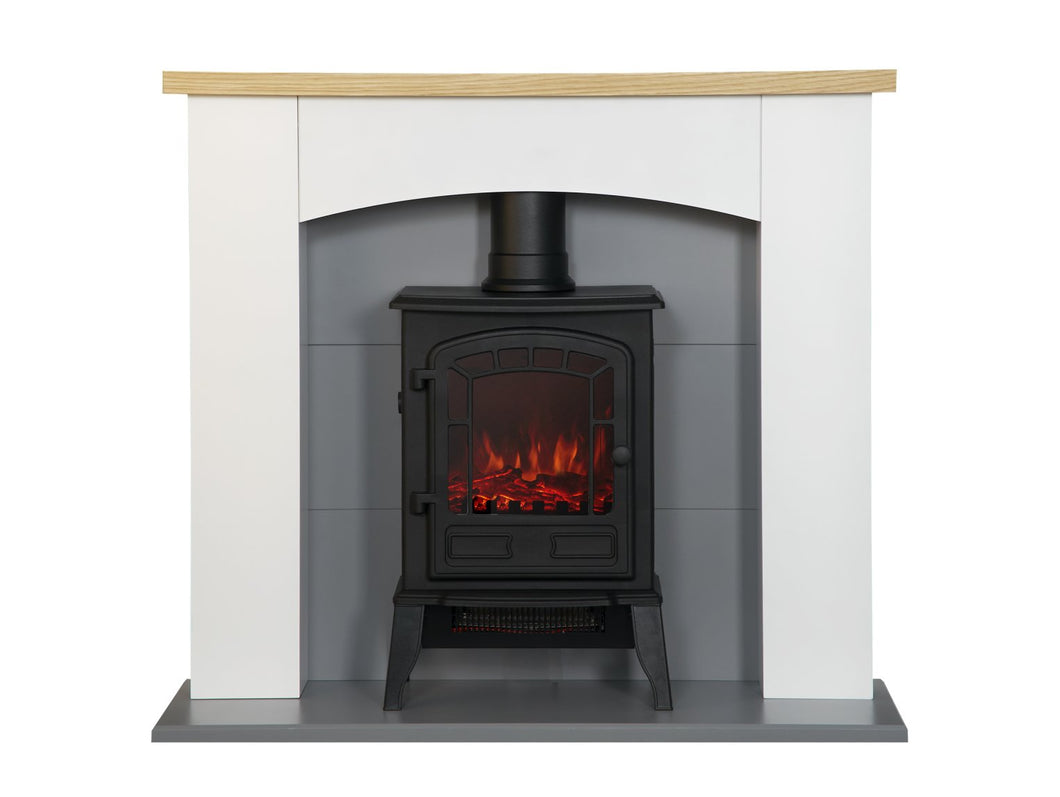 Adam Huxley in Pure White & Grey with Ripon Electric Stove in Black, 39 Inch