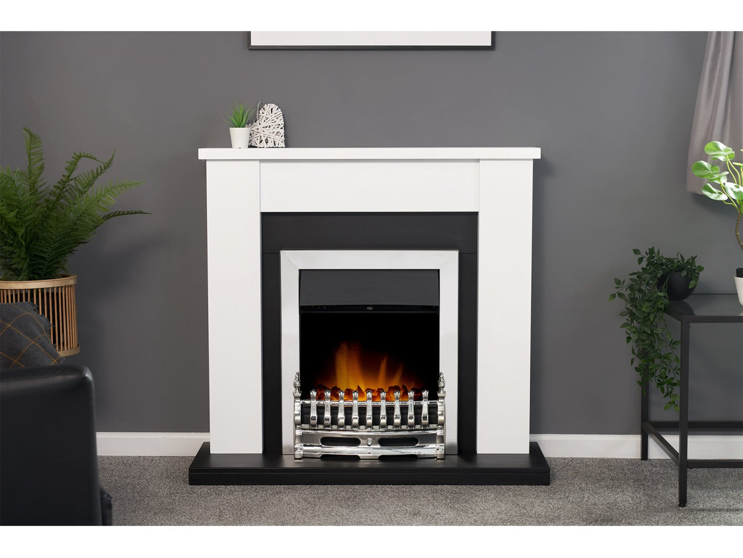 Adam Solus Fireplace Suite Black and White + Blenheim Electric Fire Chrome, 39"