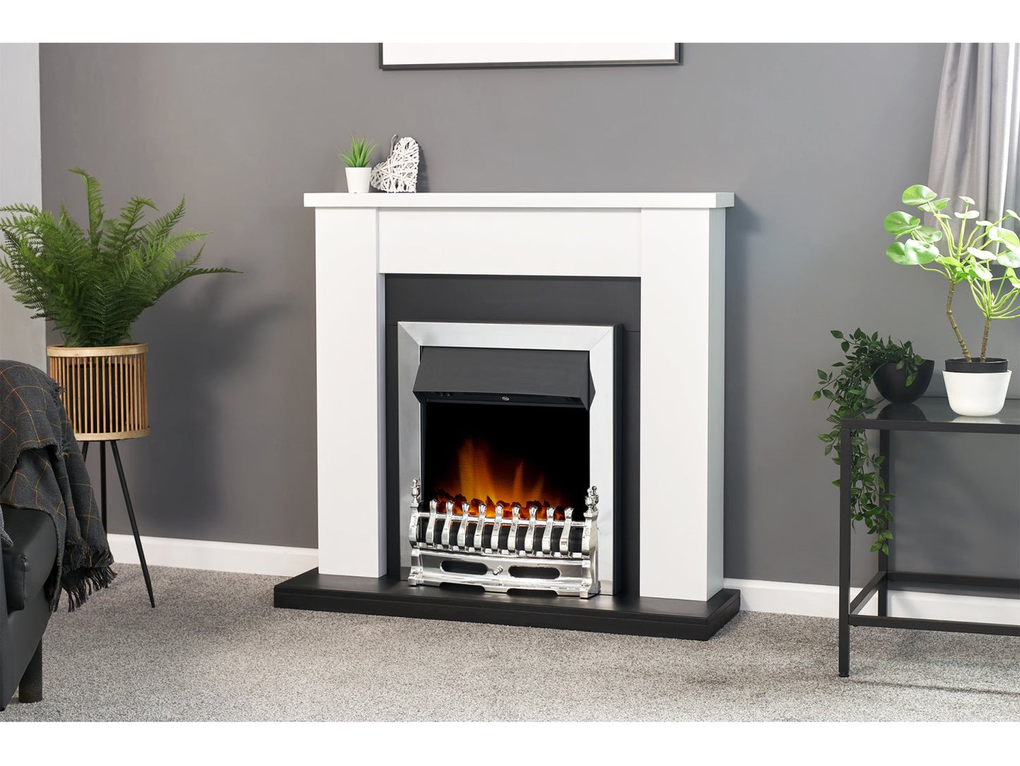 Adam Solus Fireplace Suite Black and White + Blenheim Electric Fire Chrome, 39"
