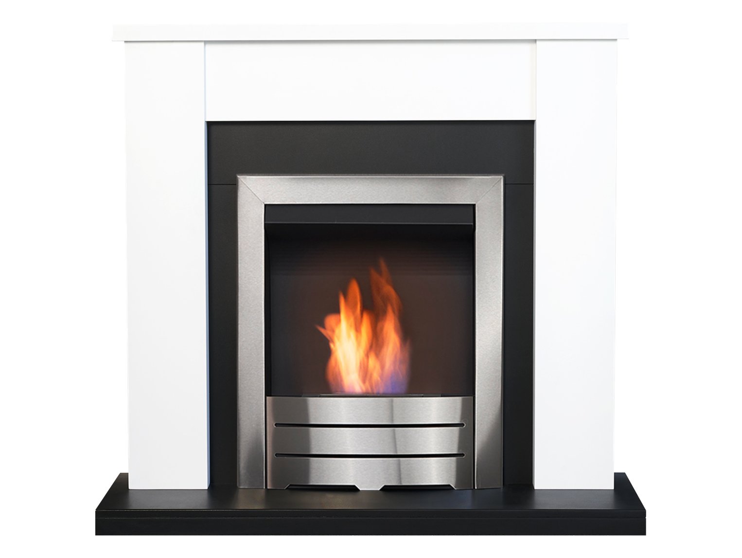 Adam Solus Fireplace Suite in Black & White with Colorado Bio Ethanol Fire in Brushed Steel, 39 Inch
