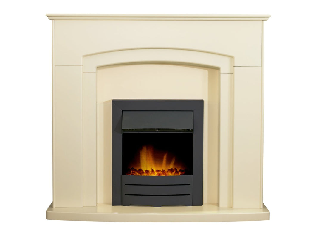 Adam Falmouth Fireplace in Cream with Downlights & Colorado Electric Fire in Black, 49 Inch