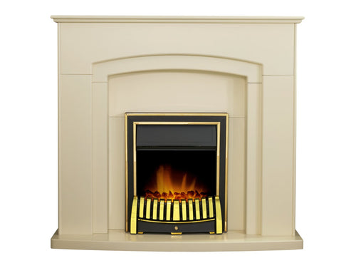Adam Falmouth Fireplace in Cream with Downlights & Elan Electric Fire in Brass, 49 Inch