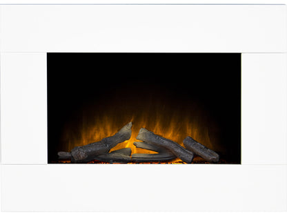 Adam Carina Electric Wall Mounted Fire with Logs & Remote Control in Pure White, 32 Inch