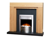 Load image into Gallery viewer, Adam Beaumont Oak &amp; Black Fireplace + Downlights &amp; Comet Electric Fire Brushed Steel, 48&quot;
