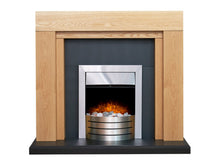 Load image into Gallery viewer, Adam Beaumont Oak &amp; Black Fireplace with Downlights &amp; Comet Electric Fire in Brushed Steel, 48 Inch
