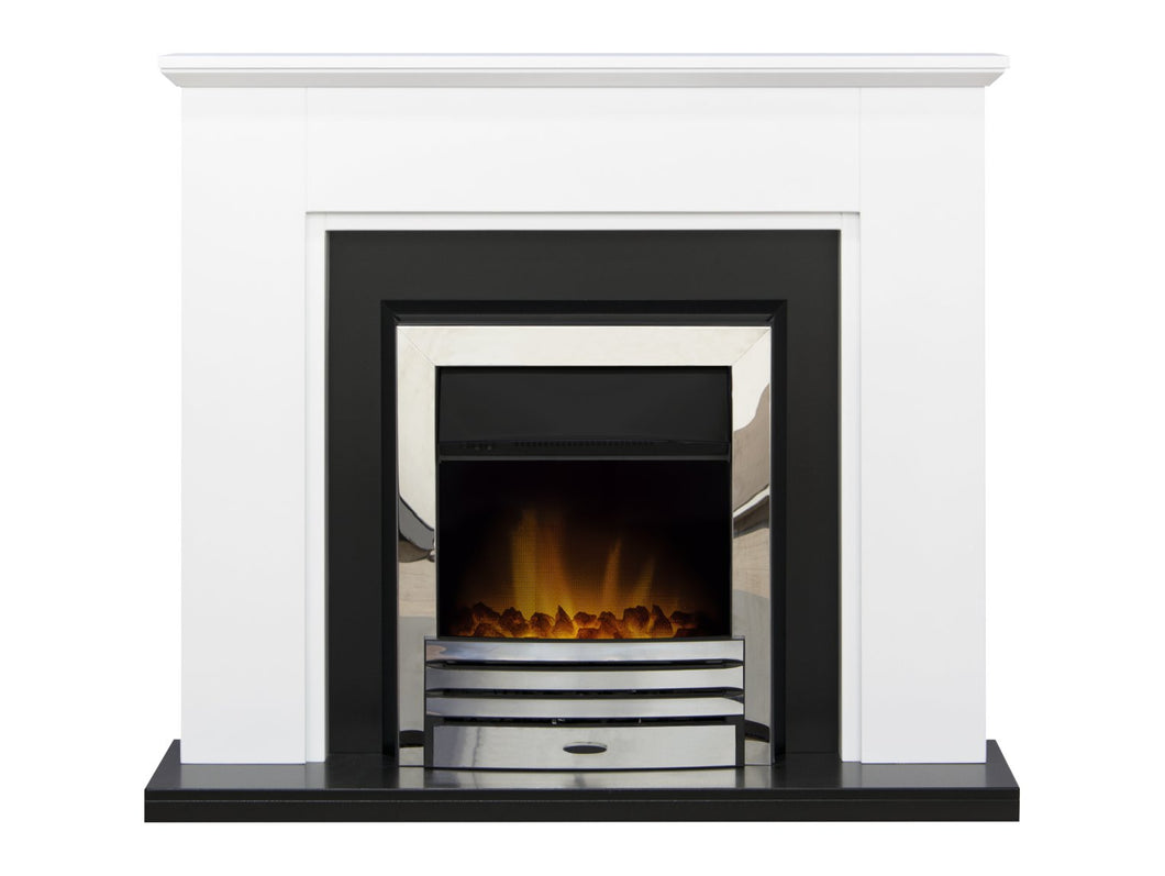 Adam Greenwich Fireplace Suite in Pure White & Black with Eclipse Electric Fire in Chrome, 45 Inch