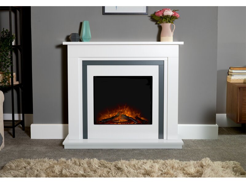 Adam Brentwood Electric Fireplace Suite in Pure White & Grey, 43 Inch