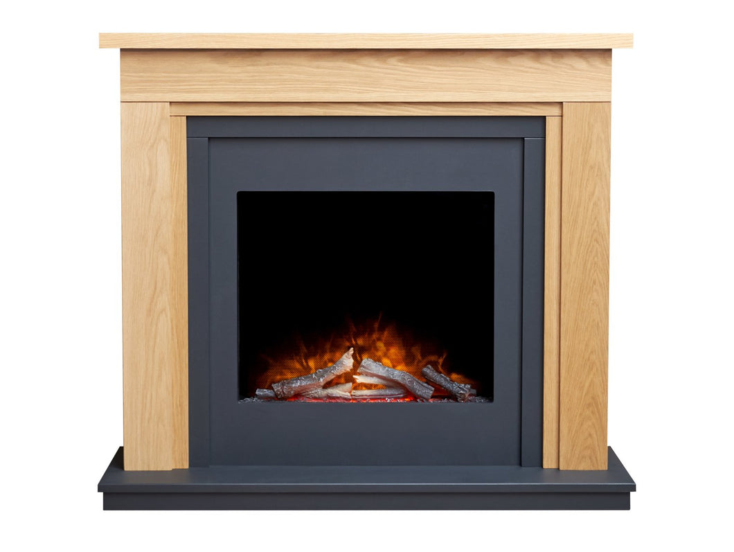 Adam Brentwood Electric Fireplace Suite in Oak & Charcoal Grey with Ontario Electric Fire, 43 Inch