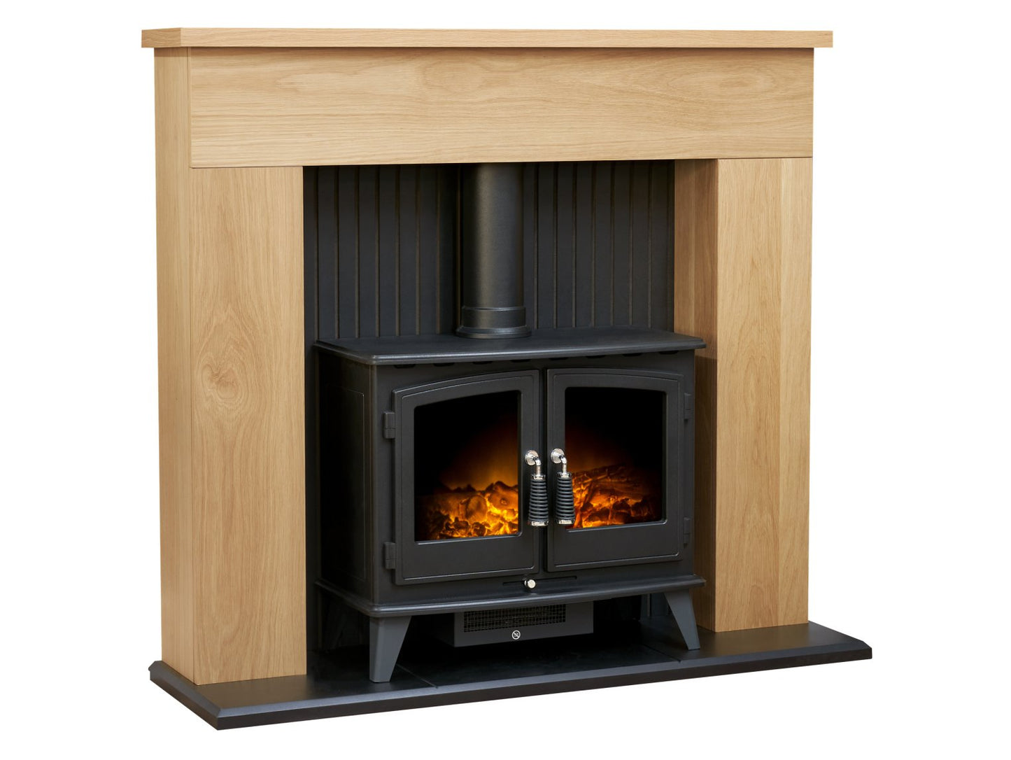Adam Innsbruck Stove Fireplace Oak + Woodhouse Electric Stove Black, 48"