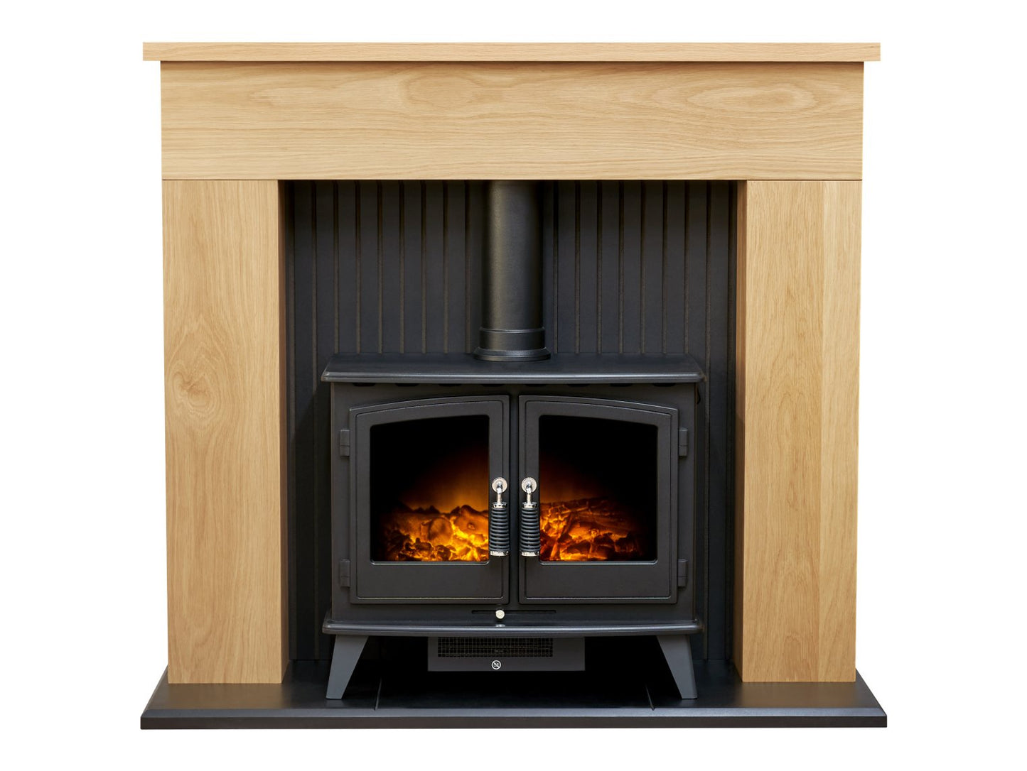 Adam Innsbruck Stove Fireplace in Oak with Woodhouse Electric Stove in Black, 48 Inch