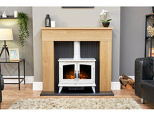 Load image into Gallery viewer, Adam Innsbruck Stove Fireplace Oak + Woodhouse Electric Stove White, 48&quot;
