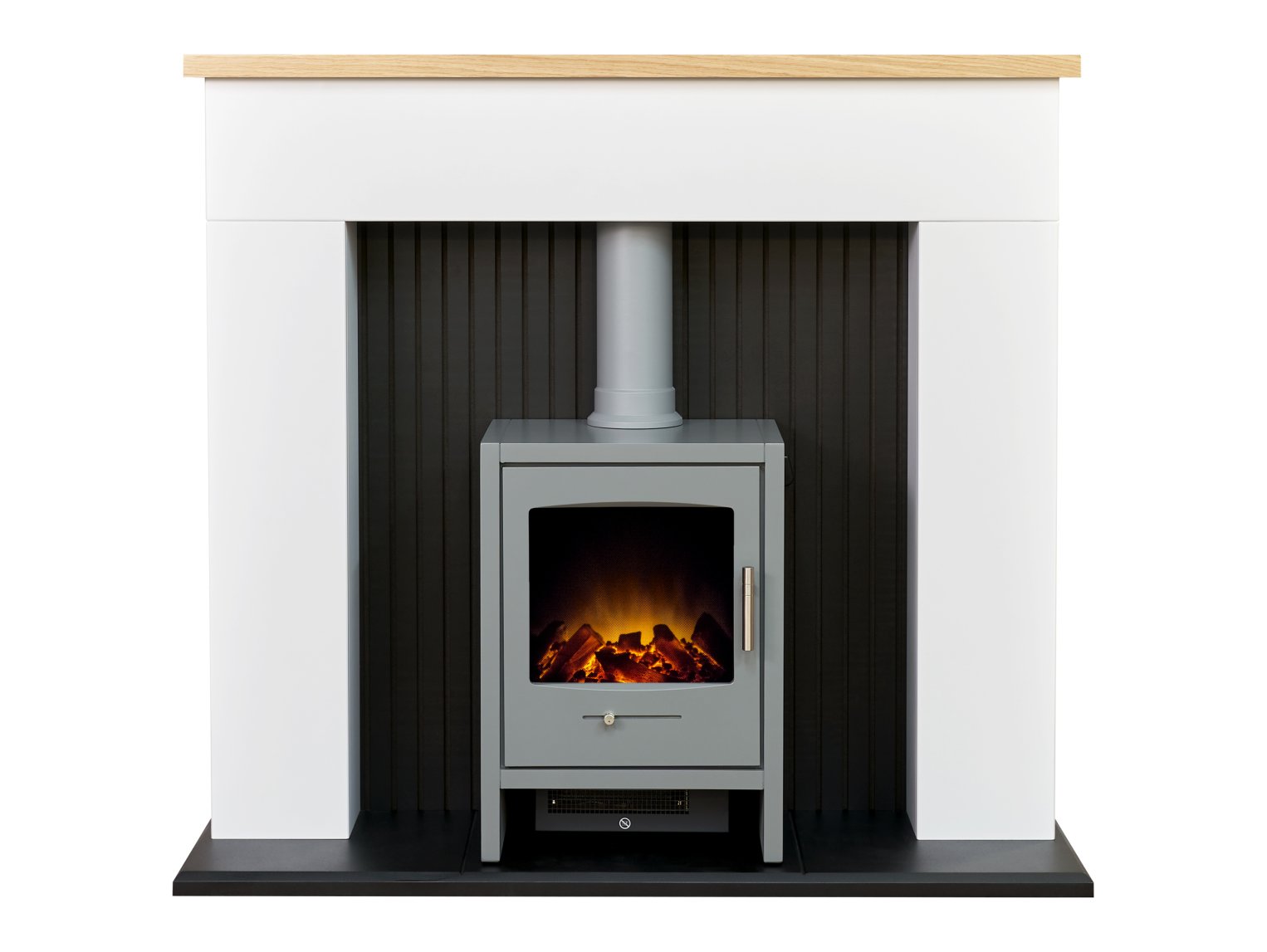 Adam Innsbruck Stove Fireplace in Pure White with Bergen Electric Stove in Grey, 48 Inch