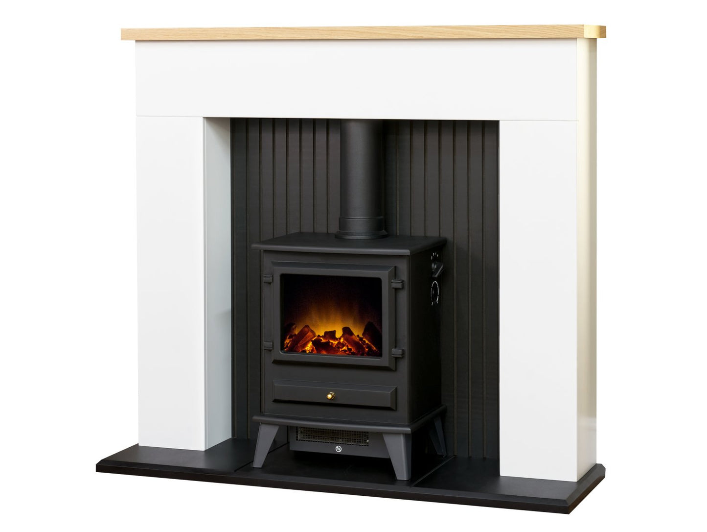 Adam Innsbruck Stove Fireplace Pure White + Hudson Electric Stove Black, 48"