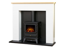 Load image into Gallery viewer, Adam Innsbruck Stove Fireplace Pure White + Hudson Electric Stove Black, 48&quot;
