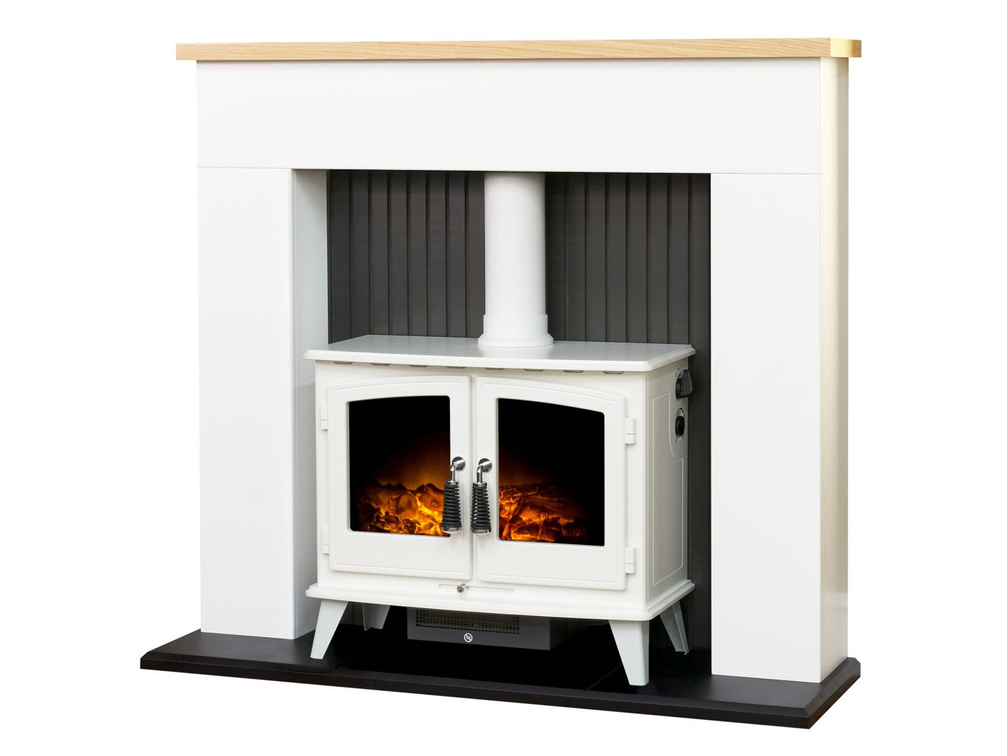 Adam Innsbruck Stove Fireplace Pure White + Woodhouse Electric Stove White, 48"