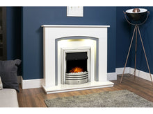 Load image into Gallery viewer, Adam Savanna Fireplace Pure White &amp; Grey + Astralis 6-in-1 Electric Fire Chrome, 48&quot;
