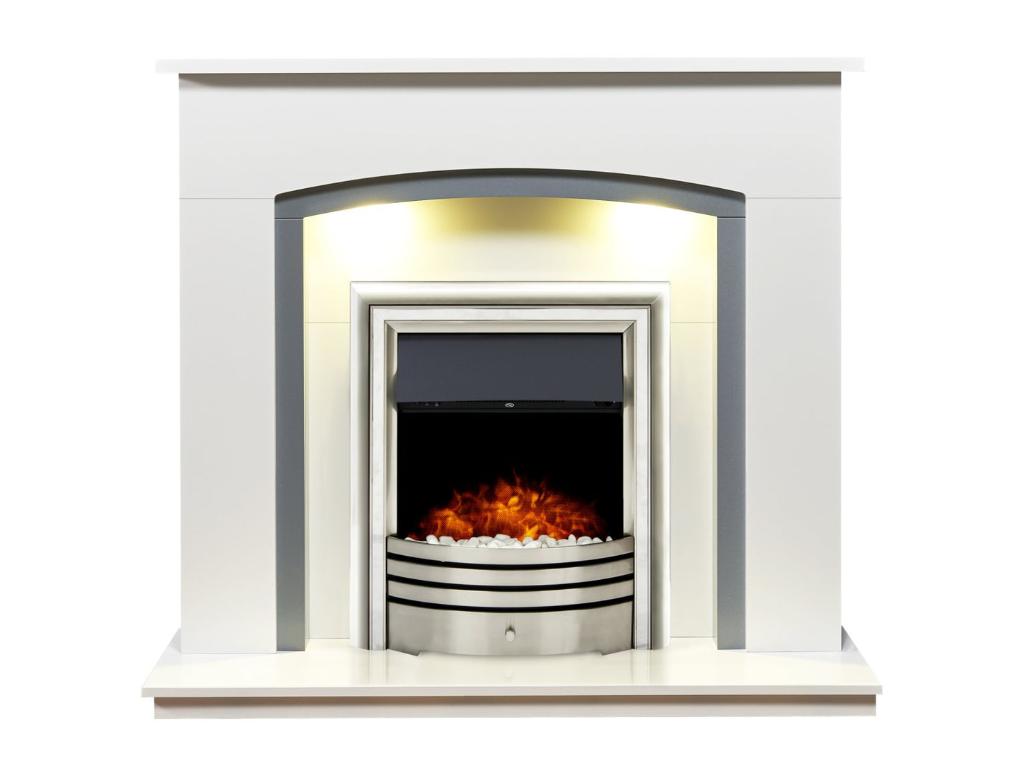 Adam Tuscany Fireplace in Pure White & Grey with Astralis 6-in-1 Electric Fire in Chrome, 48 Inch