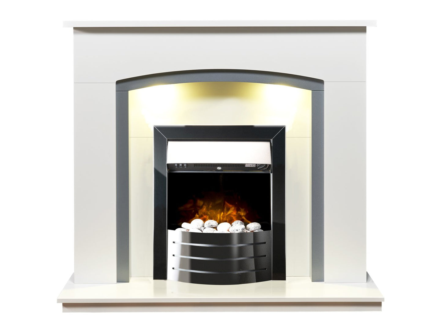 Adam Tuscany Fireplace in Pure White & Grey with Comet Electric Fire in Obsidian Black, 48 Inch