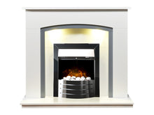 Load image into Gallery viewer, Adam Tuscany Fireplace in Pure White &amp; Grey with Comet Electric Fire in Obsidian Black, 48 Inch
