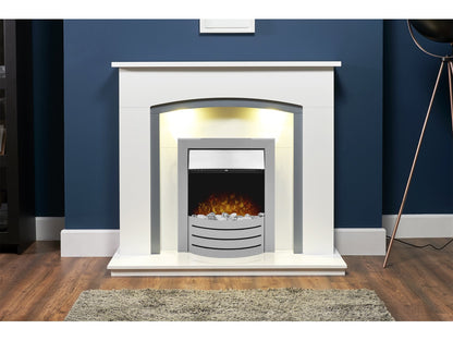 Adam Savanna Fireplace Pure White & Grey + Comet Electric Fire Brushed Steel, 48"
