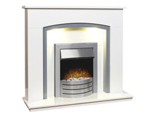 Load image into Gallery viewer, Adam Savanna Fireplace Pure White &amp; Grey + Comet Electric Fire Brushed Steel, 48&quot;
