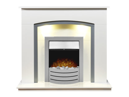 Adam Tuscany Fireplace in Pure White & Grey with Comet Electric Fire in Brushed Steel, 48 Inch